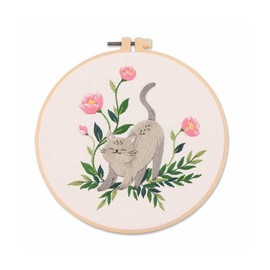 Embroidery Kit Set, Beginner Set, DIY Embroidery, Handicrafts, Instructions Included, Cute (Cat 03)