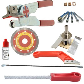 Tile Cutter for Ceramic Tiles Kit 4 Porcelain Tile Drills Hole Saw for Pipes Saw Blade for Notching Grinder Tile Saw for Cutting Out Sockets Tile File for Trimming Edges Grout Rake for Cleaning Grout