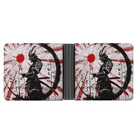 Brick wall of a Japanese Warrior Graffiti Ink Circle with a Red Sun Soft PU Leather Bifold Wallet, Coin Purse Credit Pass Case, Durable Card-Holder Slim Billfold for Men Woman Money Storage