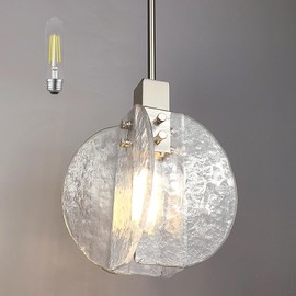 ZMKMOK 1-Light Modern Clear Art Glass Pendant Lighting Fixture Satin Nikel Metal Rods Hanging for Kitchen Island,Dinning Room,Living Room, Bedside, Entryway,Coffe House,Bar Table LED Bulb Included