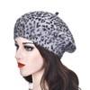 ZLYC Womens Rabbit Fur French Beret Hat Leopard Print Gray