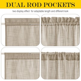 NICETOWN French Door Curtain Panel - Durable Faux Linen Casual Weave Sheer Front Door Window Covering, Privacy Light Filtering Semi Sheer Curtain with Tieback (Taupe, 1 Panel, 30" by 72")