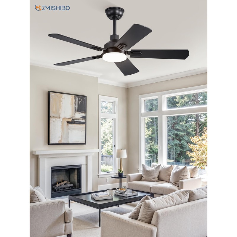 ZMISHIBO 44" Ceiling Fans with Lights, Black Modern Ceiling Fan