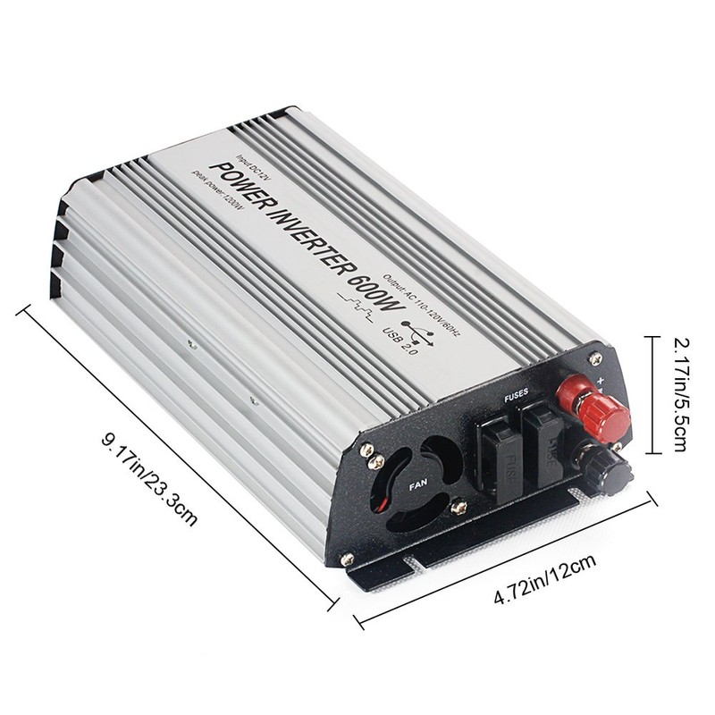 E-LION 600W Power Inverter DC 12V，Output 110V-120V AC Car Inverter