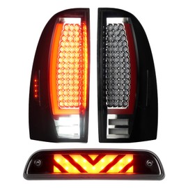 LED Tail Lights Assembly + 3rd Third Brake Cargo Lamp Compatible with Toyota Tacoma 2005-2015 Taillights, Rear High Mount Stop Lamp, Chrome Housing Smoked Lens, 3 Pcs