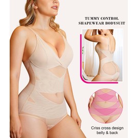 Junlan Shapewear Bodysuit for Women Seamless Sculpting Body Shaper Tummy Control Waist Trainer Vest Shaping Leotard Tops (Beige,3XL)