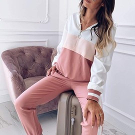 Womens 2 Piece Outfits Sweatsuit Lounge Sets Long Sleeve Sweatshirt Sweatpants Tracksuit (US, Alpha, 3X-Large, Regular, Regular, Pink)