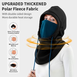 Achiou Ski Mask for Men Women, Winter Balaclava Warm Windproof Face Mask, Fleece Hood Full Head Cover Scarf Neck Warmer Black