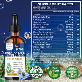 ZIPINKJ Sea Moss Liquid Drops 5000mg, 11 in 1 Black Seed Oil & Irish Sea Moss Gel Including Burdock Root, Spirulina, Bladderwrack, Elderberry for Digestion, Immunity Support - 4 Fl Oz