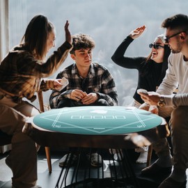 Soozier 24 inch Round Poker Mat, Texas Hold'em Non-Slip Rubber Poker Table Top, Water-Resistant Portable Poker Table Mat with Smooth Surface Carrying Bag, Dark Green