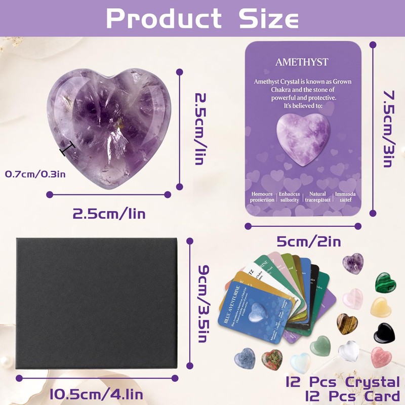 12 Heart Shaped Crystals + 12 Information Cards