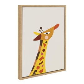 Kate and Laurel Sylvie Mid Century Modern Baby Giraffe Framed Canvas Wall Art by Rachel Lee of My Dream Wall, 18x24 Natural, Whimsical Animal Art for Wall