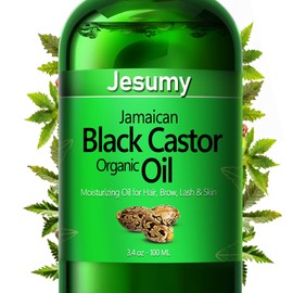 JESUMY Jamaican Organic Black Cold-Pressed Castor Oil (3.4 Oz) - For Hair Growth, Face, Scalp, Eyebrows & Eyelashes