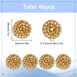 SUNNYCLUE 40Pcs Rhinestone Bubblegum Beads 20mm Disco Ball Bead Bulk Gold Round Resin Chunky Crystal Diamond Spacer Pen Bead Charms for Beaded Pens Keychain Bracelet Necklace Jewellery Making Crafts
