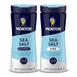 Morton, Sea Salts Set - Fine Sea Salt & Coarse Sea Salt Canisters, Non-Iodized, All-Purpose (Pack of 2, 17.6 Oz)