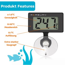 Measury TM10 Aquarium Thermometer Waterproof Digital Aquarium Thermometer for Freshwater and Sea Water