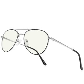 RB.Pilot - anteojos de lectura de aviador de luz azul para hombres y mujeres, marco de metal para computadora, Black Frame Silver Bridge, Lens Widthe:54 Milimeters