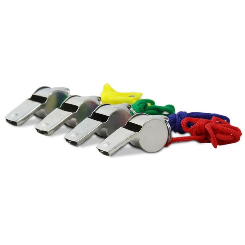 Metal Referee Whistles with Cord, 5 Pack