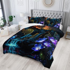 AILONEN Black Panther Comforter Set Twin Size,Glowing Panther Print Bedding Set for Kids Boys Men,3-Piece Wildlife Forest Cheetah Leopard Duvet Set,1 Comforter with 2 Pillowcases