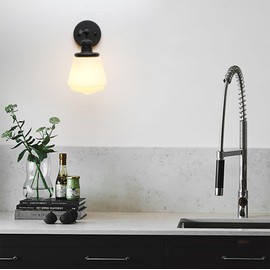 JIMUBEAM 1-Light Vintage Wall Sconce Light Fixture with Milk White Glass Shade, Industrial Indoor Dimmable Wall Lamp for Bedroom Living Room Bathroom, Bulb Included