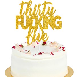 Decoración para tarta de feliz cumpleaños de 35 años con purpurina dorada – Saludos a 35 cumpleaños – Decoración para tartas de 35 años