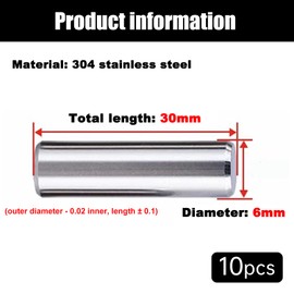 10Pcs 6mm x 30mm Dowel Pin 304 Stainless Steel Pegs Support Shelves