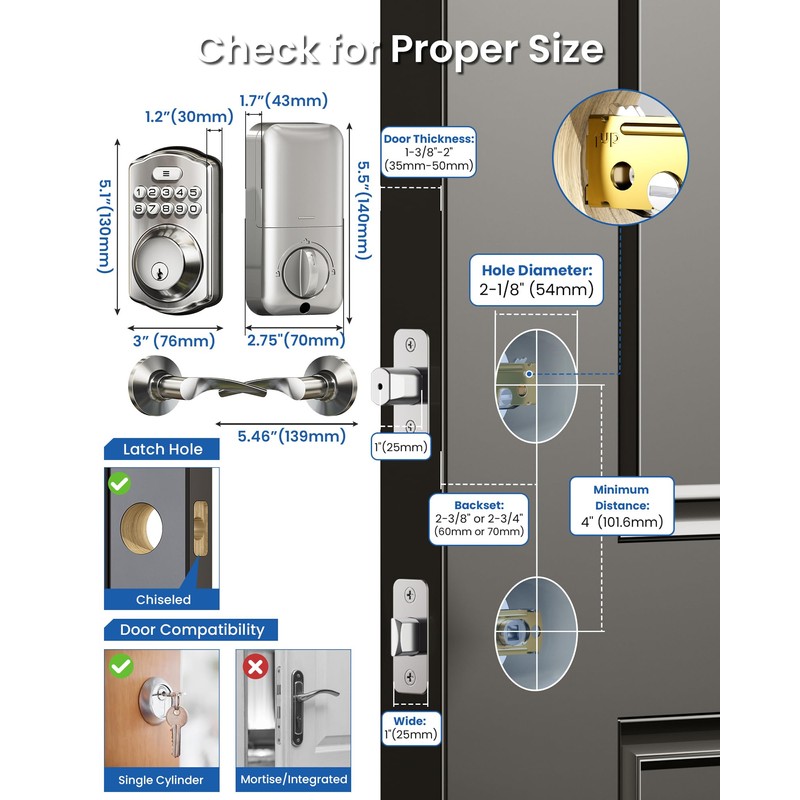 Veise Keyless Entry Door Lock with 2 Lever Handles -
