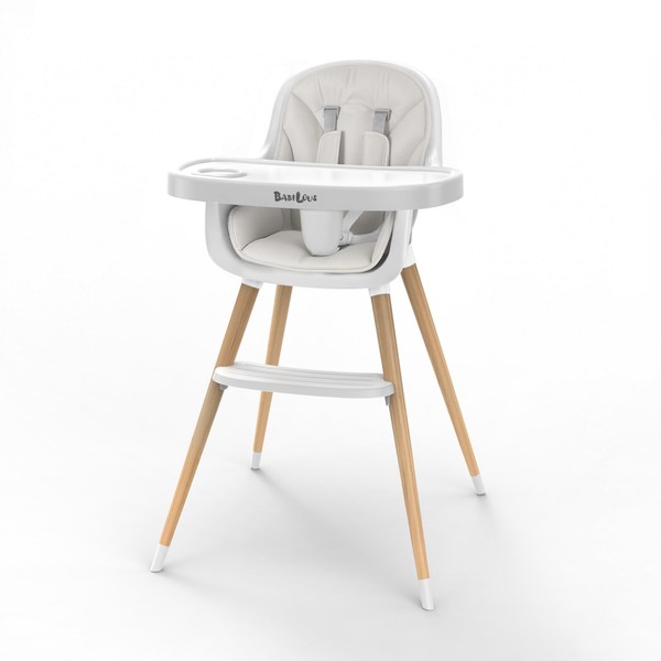 Babilous Baby High Chair, Wooden Highchair with Removable Tray, Adjustable