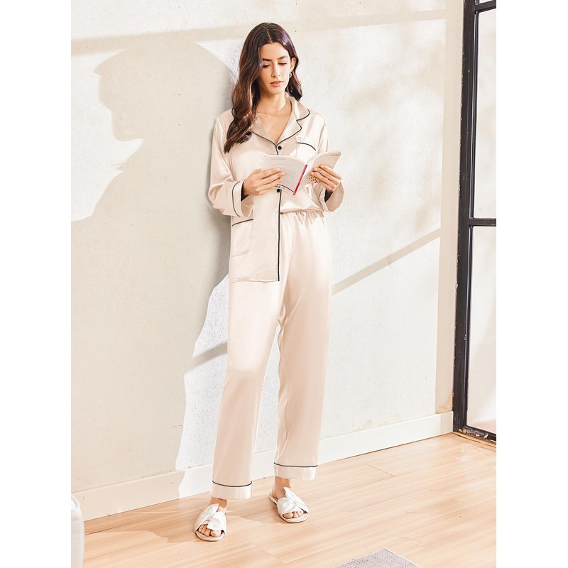 Ekouaer Silk Pajamas for Women Classic Button Down Satin Pajama