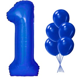 40 Inch Dark Blue Number 1 with Latex Balloons, Large Big Foil Number Balloons for Kids Boys 1st Birthday Party Decorations Boys Cute Baby Shower Supplies Anniversary Celebration
