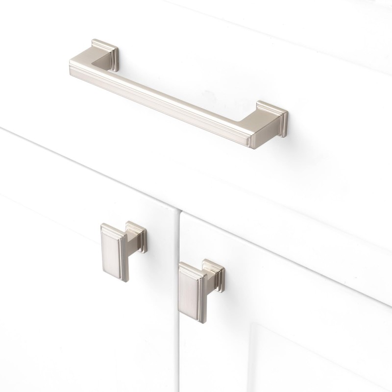 ASKANO 5 Inch Brushed Nickel Cabinet Pulls Square Handles 10