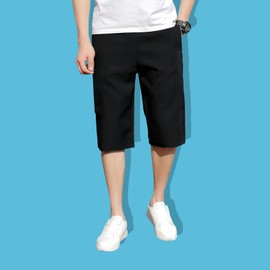 moxixom Men’s Half Pants, Cooling Pants, 3/4 Length, Cool to Touch, Cropped Pants, UV Protection, Thin, Quick Drying, Cool, Adjustable Drawstring, Loungewear, Stylish, Summer Clothes, Black, L