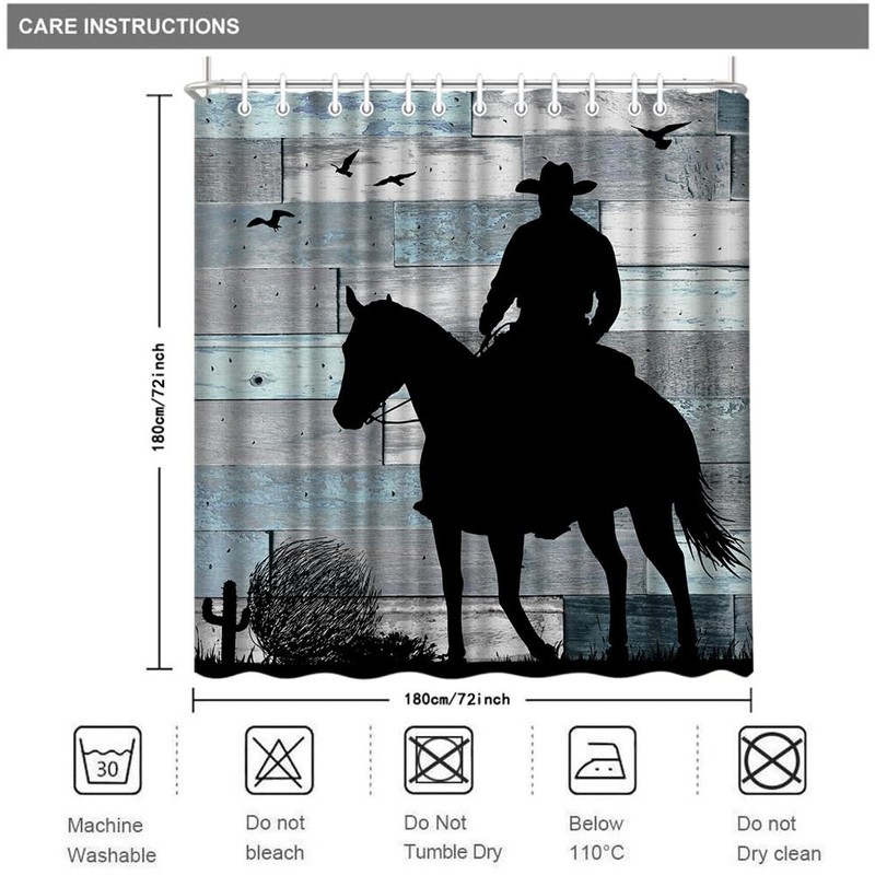 Artmyharbor Rustic Shower Curtains for Bathroom Western Cowboy Silhouette Print
