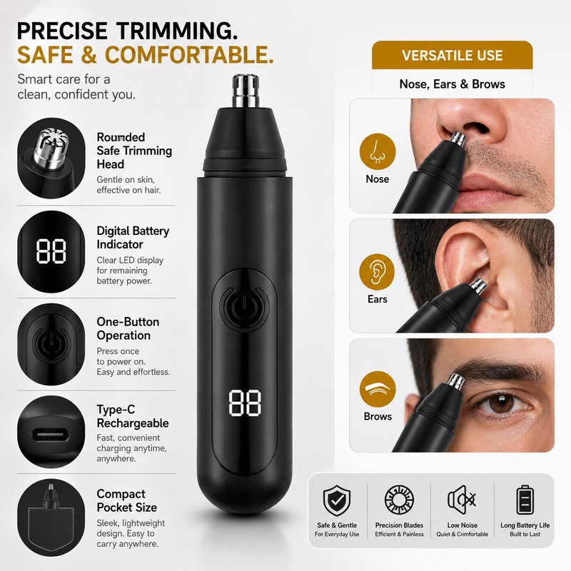 Rechargeable Nose Hair Trimmer for Men & Women – Type-C