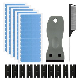 Watlikeup Tape in Hair Extensions,132 PCS Tape Hair Extensions Glue Strips Set with Scraper Comb and Blade,No-Residue Waterproof Tapes for Hair Conditioning