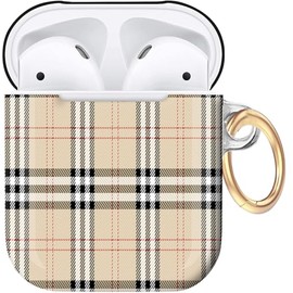 Compatiable with Airpod 1&2 Case,Hard Protective Shell with Keychain, Stylish Design AirPod Case Cover,Ideal for Women, Wireless Charging Supported(Beige Black Plaid)