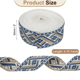 sourcing map 4.75 Yards Cotton Webbing Strap, 2-inch(50mm) Jacquard Webbing Ribbon Embroidery Polyester Webbing Straps Purse Strap Belt for Purse Bag Crafts Clothing, White-Blue