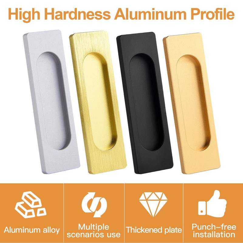 MOROBOR Self-Stick Rectangular Sliding Door Pulls, 2pcs Aluminum Alloy Flush
