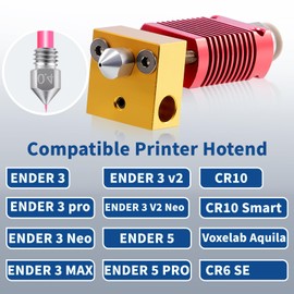 hardcore lab 3D Printer Ender 3 Nozzles: Hardened Steel and Brass MK8 0.4mm Nozzle Kit Compatible with Creality Ender 3 V2/Ender 3 Pro/Max/Ender 5 Series/CR 10 Series
