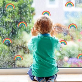 Rainbow Window Stickers | Pastel or Bright Colour Option | Repositionable, reuseable and Cleanly Removable | Easy to Apply (Bright)
