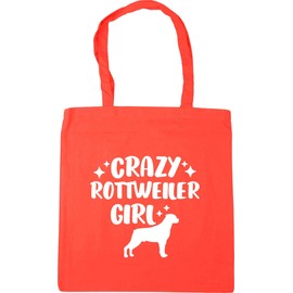 Hippowarehouse Crazy rottweiler girl - dog Tote Shopping Gym Beach Bag 42cm x38cm, 10 litres