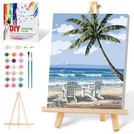 Mowana Framed Paint by Numbers Kit for Adults Beginners, Sea View Acrylic Easy Paint by Number with Easel, Paint by Number Kits on Canvas with Frame and Easel (8 * 12 Inch)