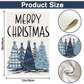 Heirloom Haven Merry Christmas Garden Flag12x18 Inch,Blue Xmas Trees Double Sided Burlap Winter Christmas Outdoor Yard Flag for Outside Garden Decoration