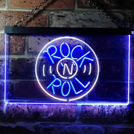 Rock and Roll Music Bar Illuminated Dual Color LED Neon Sign White & Blue 12" x 8.5" st6s32-i0489-wb