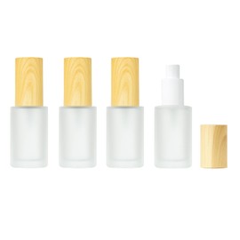 Doromy 4Pcs 30ml/1Oz Frosted Glass Spray Bottle with Wood Grain Caps Refillable Atomizer Travel Size Cosmetic Spray Bottle for Perfume Facial Mist, Essential Oils