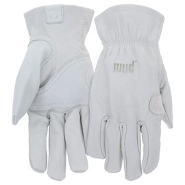 MUD Natural Women's Durable Goatskin Leather Driver Garden Gloves. Padded Palm Patch, Abrasion Resistant, Keystone Thumb, Extreme Comfort, White, Medium/Large, (MD82001-WML)