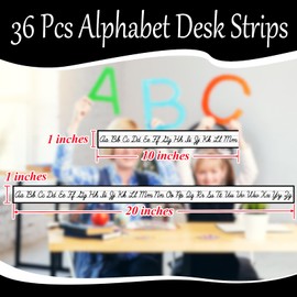 YIXAXKAO 36 Pieces Alphabet Letters Desk Strips Manuscript Letters Desk Strips Self-Adhesive Stickers Alphabet Letter Strip for Student Desks Classroom (Simple Cursive)