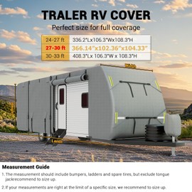 RV Cover 27-30 FT, Heavy Duty Travel Trailer Camper Cover with 7 Layers Top, Waterproof Utility Trailer Covers with Tongue Jack Covers, Gutter Caps, Windproof Straps for Motorhome