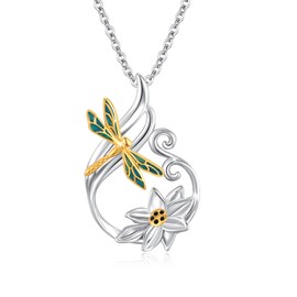 Dragonfly Lotus Necklace 925 Sterling Silver Teardrop Dragonfly Lotus Pendant Necklace Yoga Jewellery Gifts for Women Girls, Sterling Silver, No Gemstone