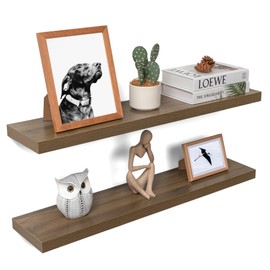 Acovy 36 Inch Floating Shelves, 8 Inch Deep Floating Shelves for Wall, Hanging Shelf with Invisible Brackets, Deep Shelves for Bathroom, Bedroom, Living Room, Walnut, Set of 2